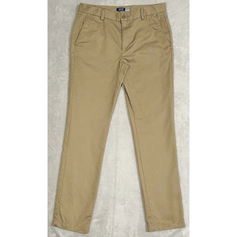 IZOD American Chino Mens 31x32 Slim Fit Flat Front Khaki Dress Casual Pants